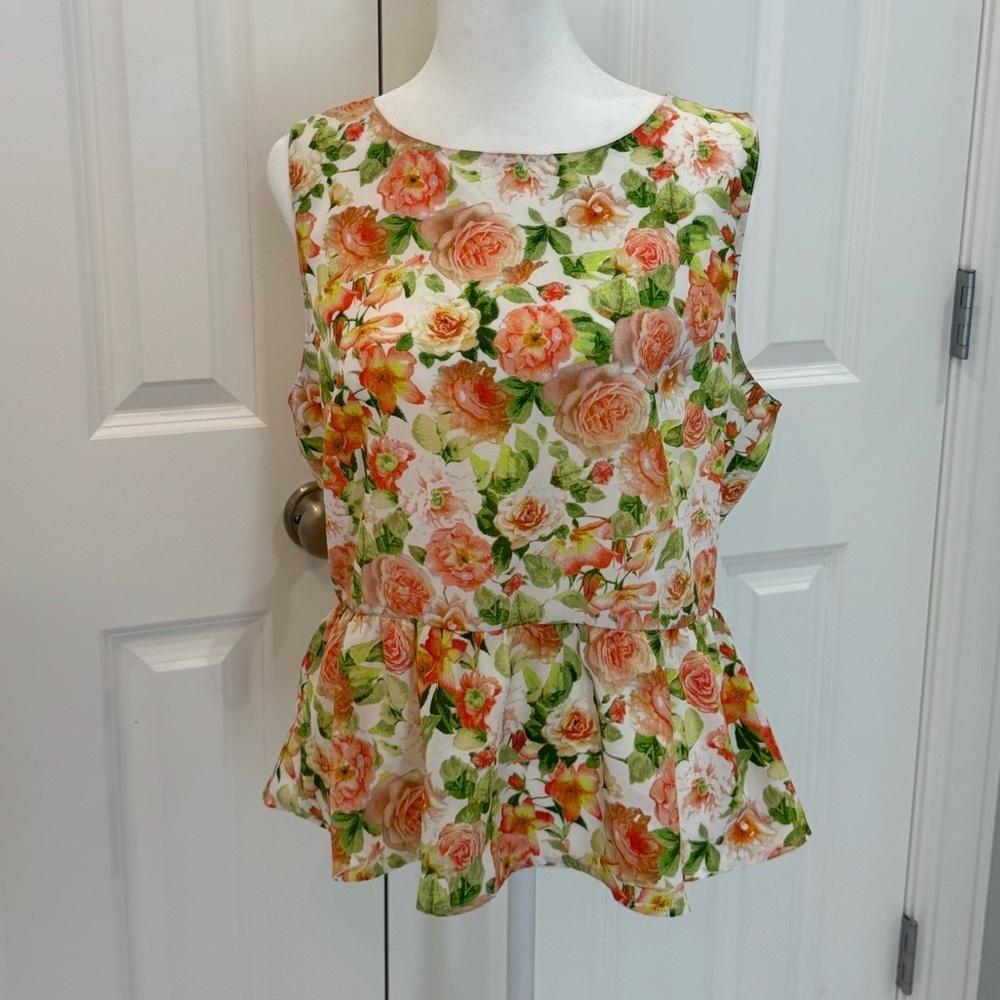 Forever 21 Womens Peplum
Top Sz L Cream/Coral Floral Sleeveless Shirt NEW